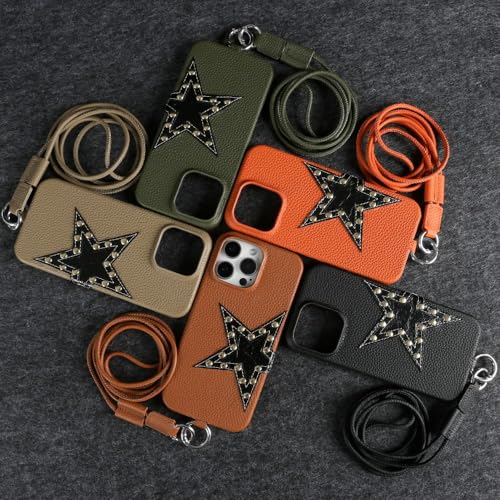 GXZJFC Lederhülle mit Stern-Design für iPhone 16 Pro Max 15Pro 11 13 12pro 14Pro Strap Crossbody Lanyard Phone Cover, Armeegrün, für iPhone 12 Pro Max GXZJFC Lederhülle mit Stern-Design für iPhone 16 Pro Max 15Pro 11 13 12pro 14Pro Strap Crossbody Lanyard Phone Cover, Armeegrün, für iPhone 12 Pro Max von GXZJFC