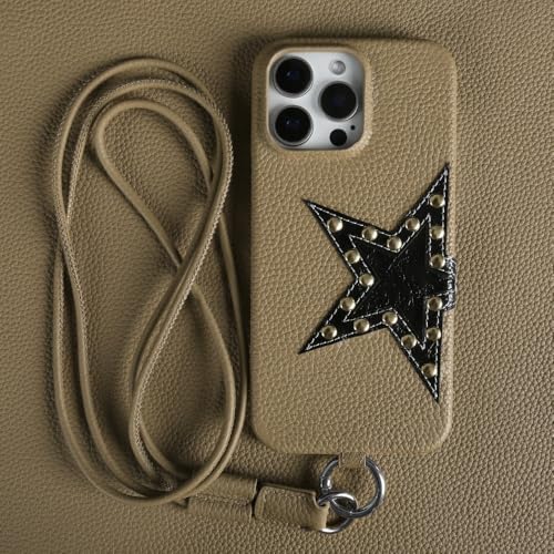 GXZJFC Lederhülle mit Stern-Design für iPhone 16 Pro Max 15Pro 11 13 12pro 14Pro Strap Crossbody Lanyard Phone Cover, Khaki, für iPhone 12 Pro Max GXZJFC Lederhülle mit Stern-Design für iPhone 16 Pro Max 15Pro 11 13 12pro 14Pro Strap Crossbody Lanyard Phone Cover, Khaki, für iPhone 12 Pro Max von GXZJFC