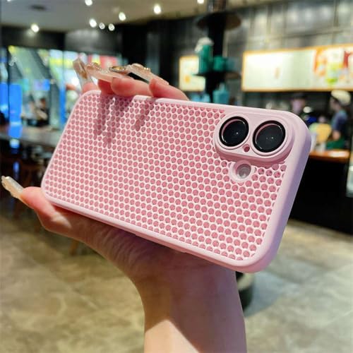 GXZJFC Wärmeableitende Netzhülle mit Linsenschutz für iPhone 16 15 14 13 12 11 Pro Max Atmungsaktive, kühlende, dünne, Harte PC-Abdeckung, Pink, für iPhone 11ProMax (6,5 Zoll) von GXZJFC