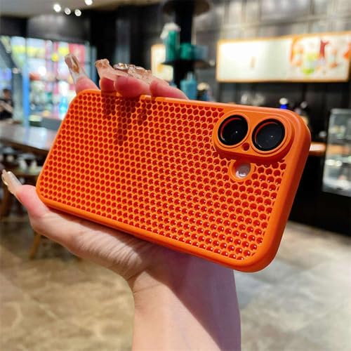 GXZJFC Wärmeableitende Netzhülle mit Linsenschutz für iPhone 16 15 14 13 12 11 Pro Max Atmungsaktive, kühlende, dünne, Harte PC-Abdeckung, orange, für iPhone 13ProMax (6,7 Zoll) von GXZJFC