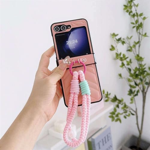 PU-Lederhülle im Daunenjacken-Stil mit Armband für Samsung Galaxy Z Flip 6 5 4 3, Schutzhülle mit hartem Scharnier, Pink, für Galaxy Z Flip 3 PU-Lederhülle im Daunenjacken-Stil mit Armband für Samsung Galaxy Z Flip 6 5 4 3, Schutzhülle mit hartem Scharnier, Pink, für Galaxy Z Flip 3 von GXZJFC