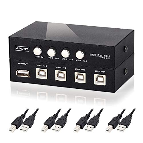 Drucker-Splitter, 4 Anschlüsse, USB 2.0, manueller Drucker, Scanner, Sharing Switch Hub 4 PC auf 1 Splitter Adapter, 4 Pack USB A auf B Druckerkabel von GYANDULY