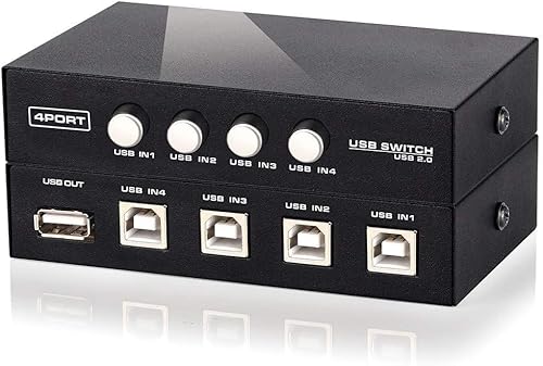 Metallgehäuse USB 2.0 Manueller Share Sharing Switch Switch Adapter Box Hub ermöglicht 4 Computern teilen 1 USB-Gerät wie Drucker, Scanner, Kamera, Tastatur von GYANDULY