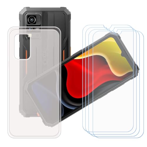 GYDQQKJ Displayschutz + Hülle für Blackview BV4800 SE,Semi-Transparent Cover TPU Handyhülle Silikon Tasche Case Schutzhülle - 4 Stück Gehärtetes Glas Schutzfolie für (6.56") von GYDQQKJ