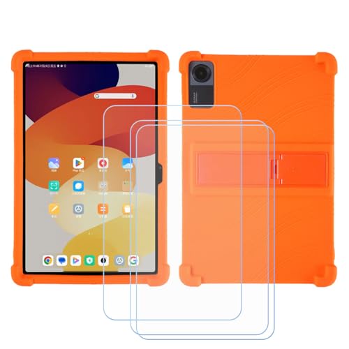 GYDQQKJ Displayschutz + Hülle für Lenovo Tab K10 TB330F,Orange Cover TPU Handyhülle Silikon Tasche Case Schutzhülle + [3 Tabletten ] HD Schutzfolie Disschutzfolie (10.95") - Orange von GYDQQKJ