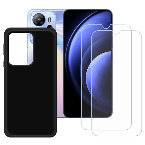 GYDQQKJ Displayschutz + Hülle für Oscal Tiger 13,Schwarz Cover TPU Handyhülle Silikon Tasche Case Schutzhülle - 2 Stück Gehärtetes Glas Schutzfolie für (6.67") von GYDQQKJ