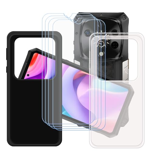 GYDQQKJ Displayschutz + Hülle für Ulefone Armor 28 Ultra,2 Pack Semi-Transparent + Schwarz Cover TPU Handyhülle Silikon Tasche Case Schutzhülle - 4 Stück Gehärtetes Glas Schutzfolie für (6.67") von GYDQQKJ