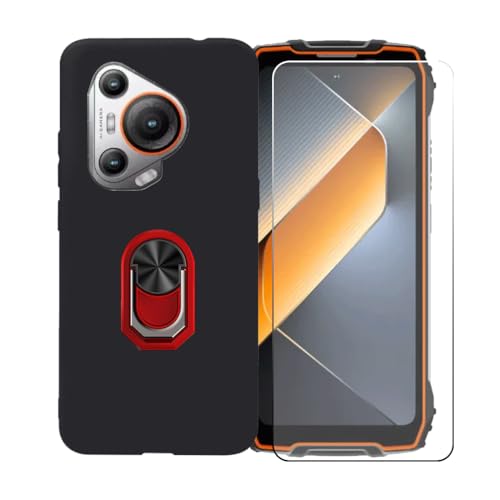 GYDQQKJ Handy Ringhalter Hülle Für Blackview BL7000 (6.78"),Schwarz Cover TPU Handyhülle Silikon Tasche Case Schutzhülle + [HD Schutzfolie Anti-Fall Displayschutz] (Rojo Universal Ring) von GYDQQKJ