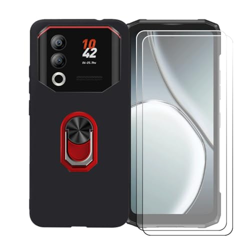 GYDQQKJ Handy Ringhalter Hülle Für Doogee Blade 20 (6.60"),Schwarz Cover TPU Handyhülle Silikon Tasche Case Schutzhülle + [2X HD Schutzfolie Anti-Fall Displayschutz] (Rojo Universal Ring) von GYDQQKJ
