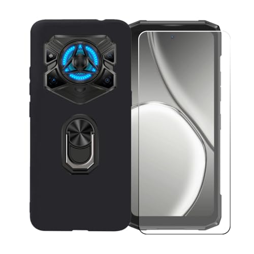GYDQQKJ Handy Ringhalter Hülle Für Doogee Blade 20 Play (6.60"),Schwarz Cover TPU Handyhülle Silikon Tasche Case Schutzhülle + [HD Schutzfolie Anti-Fall Displayschutz] (Schwarz Universal Ring) von GYDQQKJ