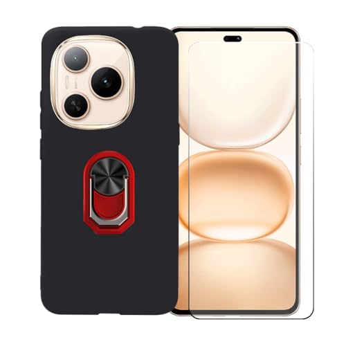 GYDQQKJ Handy Ringhalter Hülle Für Honor Power (6.78"),Schwarz Cover TPU Handyhülle Silikon Tasche Case Schutzhülle + [HD Schutzfolie Anti-Fall Displayschutz] (Rojo Universal Ring) von GYDQQKJ
