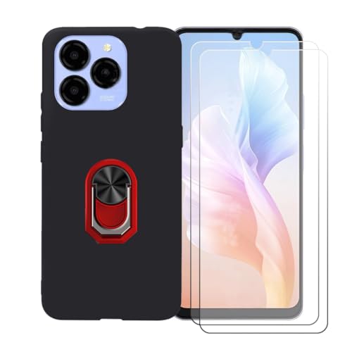 GYDQQKJ Handy Ringhalter Hülle Für Meizu Note 22 4G (6.78"),Schwarz Cover TPU Handyhülle Silikon Tasche Case Schutzhülle + [2X HD Schutzfolie Anti-Fall Displayschutz] (Rojo Universal Ring) von GYDQQKJ
