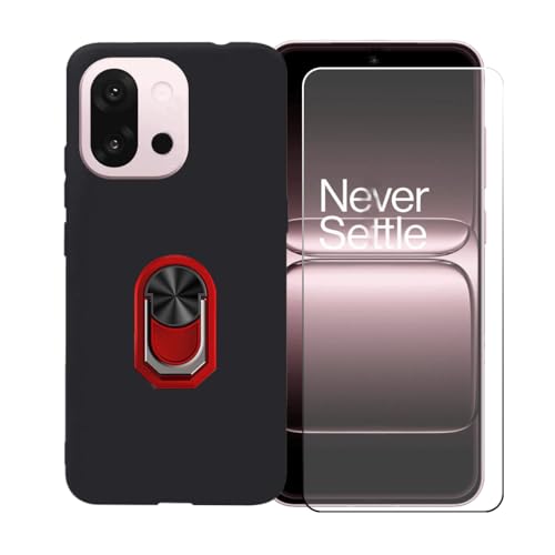 GYDQQKJ Handy Ringhalter Hülle Für OnePlus 13T 5G (6.31"),Schwarz Cover TPU Handyhülle Silikon Tasche Case Schutzhülle + [HD Schutzfolie Anti-Fall Displayschutz] (Rojo Universal Ring) von GYDQQKJ