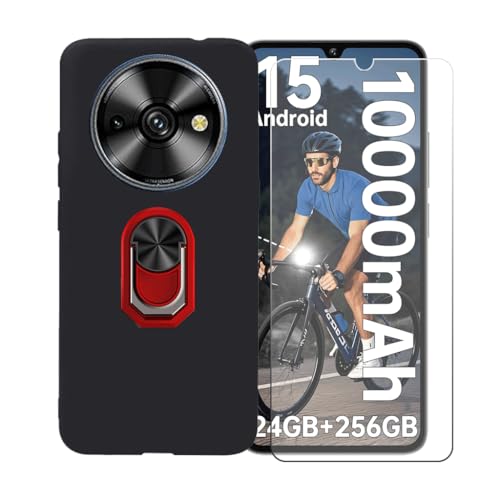 GYDQQKJ Handy Ringhalter Hülle Für Oukitel C59 Pro (6.88"),Schwarz Cover TPU Handyhülle Silikon Tasche Case Schutzhülle + [HD Schutzfolie Anti-Fall Displayschutz] (Rojo Universal Ring) von GYDQQKJ