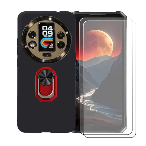 GYDQQKJ Handy Ringhalter Hülle Für Oukitel WP200 Pro (6.70"),Schwarz Cover TPU Handyhülle Silikon Tasche Case Schutzhülle + [2X HD Schutzfolie Anti-Fall Displayschutz] (Rojo Universal Ring) von GYDQQKJ