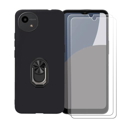 GYDQQKJ Handy Ringhalter Hülle Für Sharp Aquos Wish 5 (6.60"),Schwarz Cover Handyhülle Silikon Tasche Case Schutzhülle + [2X HD Schutzfolie Anti-Fall Displayschutz] (Schwarz Universal Ring) von GYDQQKJ