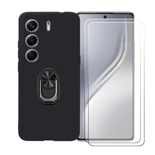 GYDQQKJ Handy Ringhalter Hülle Für Tecno Camon 40 Pro 4G (6.78"),Schwarz Cover TPU Handyhülle Silikon Tasche Case Schutzhülle + [2X Displayschutz] (Schwarz Universal Ring) von GYDQQKJ