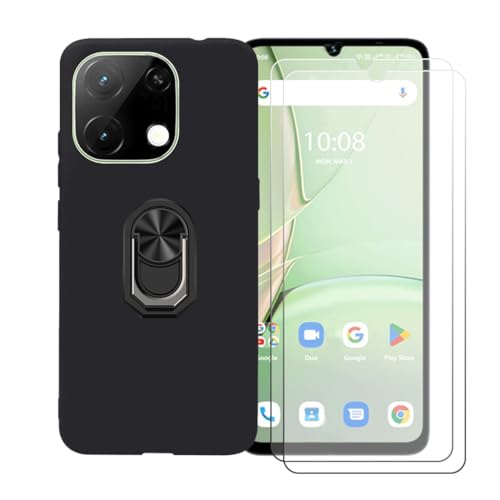 GYDQQKJ Handy Ringhalter Hülle Für Umidigi G9X (6.75"),Schwarz Cover TPU Handyhülle Silikon Tasche Case Schutzhülle + [2X HD Schutzfolie Anti-Fall Displayschutz] (Schwarz Universal Ring) von GYDQQKJ