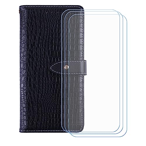 GYDQQKJ Hülle für Cubot King Kong X (6.58"), Schutzhülle PU Leder + [3 Tabletten Displayschutz Schutzfolie] - Flip mit Brieftasche Card Slot Kreditkarten Geldfächern Case Schwarz von GYDQQKJ