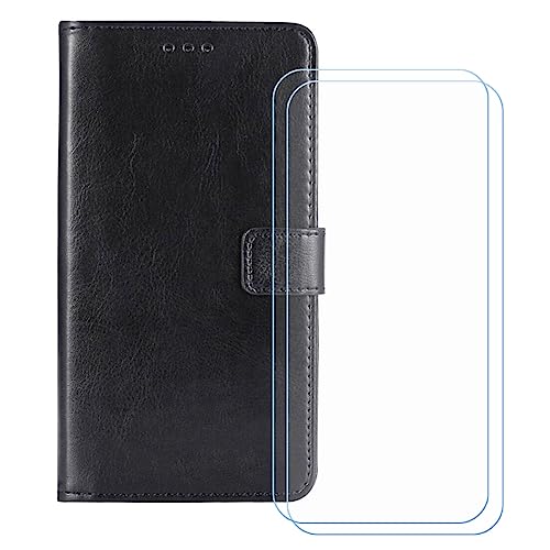 GYDQQKJ Hülle für HTC U24 Pro (6.70 Zoll), Schutzhülle PU Leder + [2 Tabletten Displayschutz Schutzfolie] - Flip mit Brieftasche Card Slot Kreditkarten Geldfächern Schale Case Schwarz von GYDQQKJ