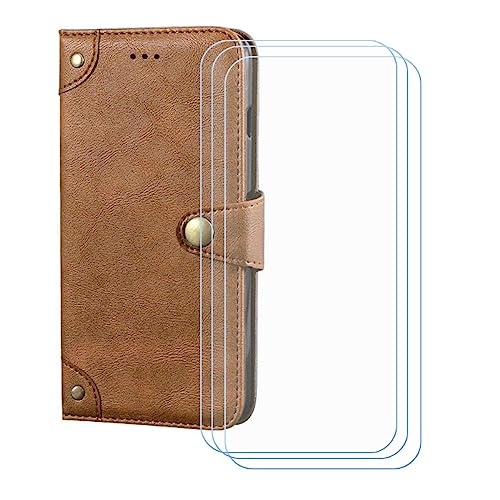 GYDQQKJ Hülle für Hmd Pulse Pro 6.65", Schutzhülle PU Leder + [3 Tabletten Displayschutz Schutzfolie] - Flip mit Brieftasche Card Slot Kreditkarten Geldfächern Schale Case Braun von GYDQQKJ