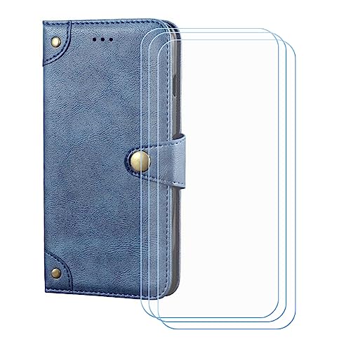 GYDQQKJ Hülle für Honor 400 6.55", Schutzhülle PU Leder + [3 Tabletten Displayschutz Schutzfolie] - Flip mit Brieftasche Card Slot Kreditkarten Geldfächern Case Blau von GYDQQKJ