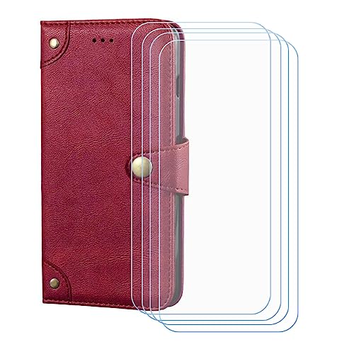 GYDQQKJ Hülle für Huawei Mate 70 Pro+ 6.90", Schutzhülle PU Leder + [4 Tabletten Displayschutz Schutzfolie] - Flip mit Brieftasche Card Slot Kreditkarten Geldfächern Case Rot von GYDQQKJ