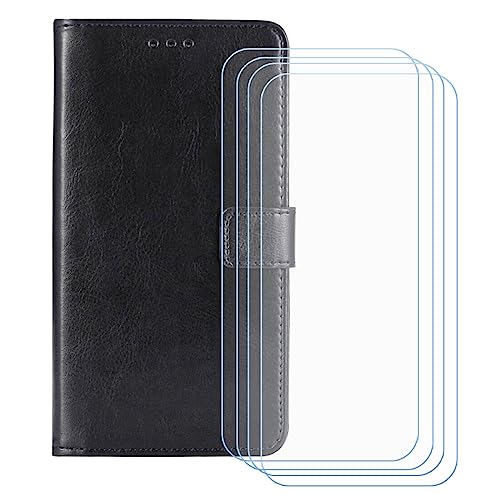 GYDQQKJ Hülle für Motorola Edge 60 Fusion (6.70 Zoll), Schutzhülle PU Leder + [4 Tabletten Displayschutz Schutzfolie] - Flip mit Brieftasche Card Slot Kreditkarten Geldfächern Case Schwarz von GYDQQKJ