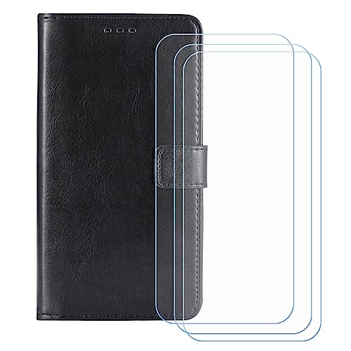 GYDQQKJ Hülle für Motorola Edge 60 Pro (6.67 Zoll), Schutzhülle PU Leder + [3 Tabletten Displayschutz Schutzfolie] - Flip mit Brieftasche Card Slot Kreditkarten Geldfächern Case Schwarz von GYDQQKJ