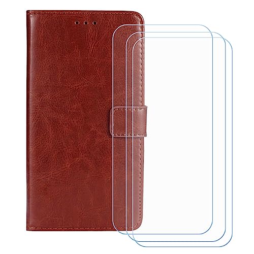GYDQQKJ Hülle für Oukitel WP35s (6.60 Zoll), Schutzhülle PU Leder + [3 Tabletten Displayschutz Schutzfolie] - Flip mit Brieftasche Card Slot Kreditkarten Geldfächern Case Braun von GYDQQKJ