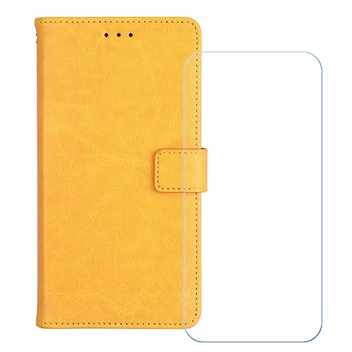 GYDQQKJ Hülle für TCL 60 SE Nxtpaper 5G (6.67 Zoll), Schutzhülle PU Leder + [Displayschutz Schutzfolie] - Flip mit Brieftasche Card Slot Kreditkarten Geldfächern Case Gelb von GYDQQKJ