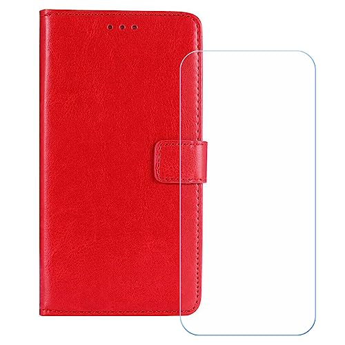 GYDQQKJ Hülle für TCL 60 SE Nxtpaper 5G (6.67 Zoll), Schutzhülle PU Leder + [Displayschutz Schutzfolie] - Flip mit Brieftasche Card Slot Kreditkarten Geldfächern Case Rot von GYDQQKJ