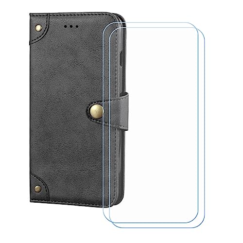 GYDQQKJ Hülle für Unihertz Jelly Max 5.05", Schutzhülle PU Leder + [2 Tabletten Displayschutz Schutzfolie] - Flip mit Brieftasche Card Slot Kreditkarten Geldfächern Case Schwarz von GYDQQKJ