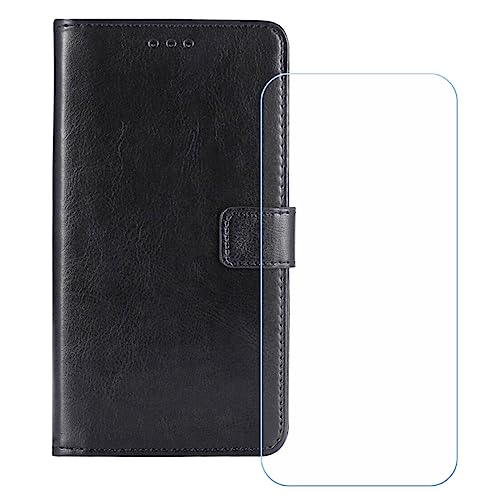GYDQQKJ Hülle für ZTE Blade A34 (6.60 Zoll), Schutzhülle PU Leder + [Displayschutz Schutzfolie] - Flip mit Brieftasche Card Slot Kreditkarten Geldfächern Schale Case Schwarz von GYDQQKJ
