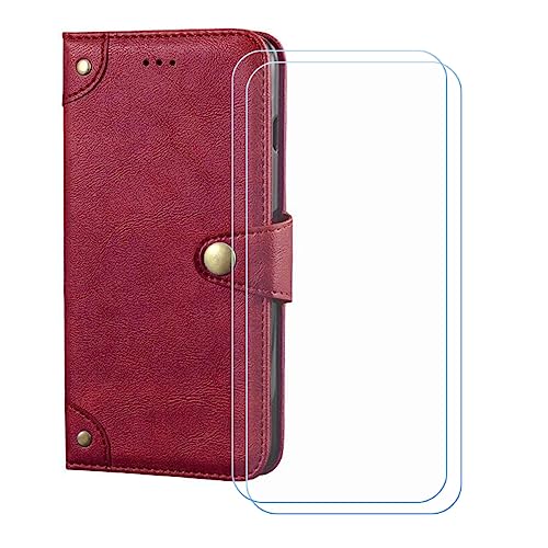 GYDQQKJ Hülle für infinix Note 40X X6838 5G 6.78", Schutzhülle PU Leder + [2 Tabletten Displayschutz Schutzfolie] - Flip mit Brieftasche Card Slot Kreditkarten Geldfächern Case Rot von GYDQQKJ