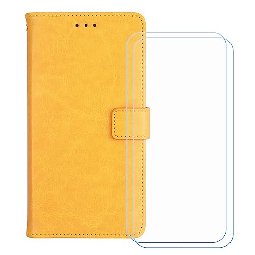 GYDQQKJ Hülle für infinix Note 50 Pro Plus (6.78 Zoll), Schutzhülle PU Leder + [2 Tabletten Displayschutz Schutzfolie] - Flip mit Brieftasche Card Slot Kreditkarten Geldfächern Case Gelb von GYDQQKJ