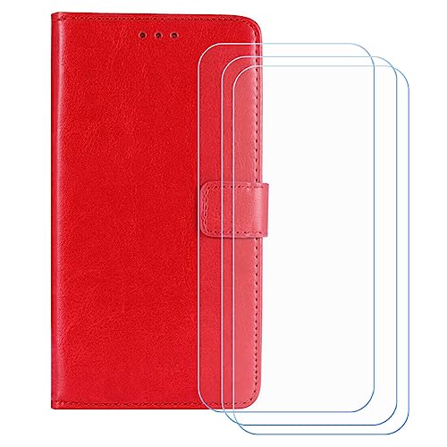 GYDQQKJ Hülle für infinix Note 50 Pro Plus (6.78 Zoll), Schutzhülle PU Leder + [3 Tabletten Displayschutz Schutzfolie] - Flip mit Brieftasche Card Slot Kreditkarten Geldfächern Case Rot von GYDQQKJ