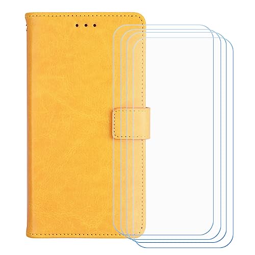 GYDQQKJ Hülle für infinix Note 50 Pro Plus (6.78 Zoll), Schutzhülle PU Leder + [4 Tabletten Displayschutz Schutzfolie] - Flip mit Brieftasche Card Slot Kreditkarten Geldfächern Case Gelb von GYDQQKJ