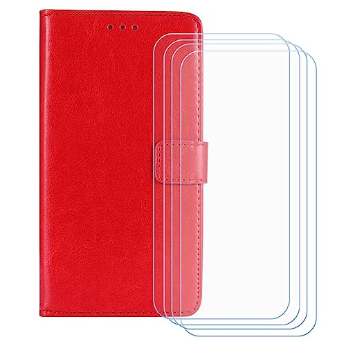 GYDQQKJ Hülle für infinix Note 50 Pro Plus (6.78 Zoll), Schutzhülle PU Leder + [4 Tabletten Displayschutz Schutzfolie] - Flip mit Brieftasche Card Slot Kreditkarten Geldfächern Case Rot von GYDQQKJ