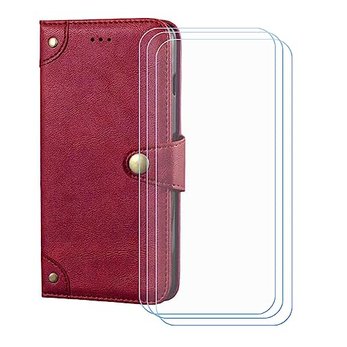 GYDQQKJ Hülle für infinix Note 50 Pro Plus 6.78", Schutzhülle PU Leder + [3 Tabletten Displayschutz Schutzfolie] - Flip mit Brieftasche Card Slot Kreditkarten Geldfächern Case Rot von GYDQQKJ