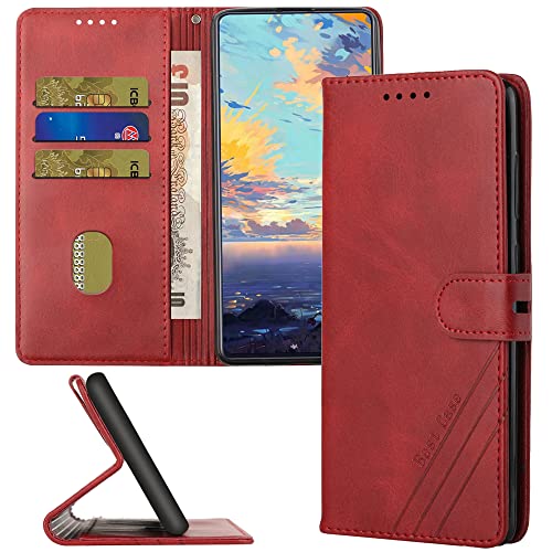 GYHOYA Schutzhülle für Xiaomi Redmi Note 13 Pro 5G, Brieftaschen-Schutzhülle, Leder, Klappetui, mit Kartenhaltern, Ständer, Magnetfunktion, stoßfest, für Redmi Note 13 Pro 5G, Rot matt von GYHOYA