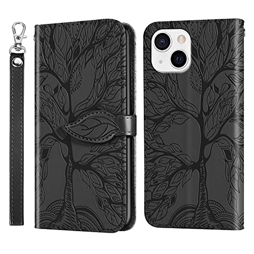 GYHOYA Schutzhülle für iPhone 15, 15,5 cm (6,1 Zoll), Leder-Klapphülle mit Handschlaufe, Ständer, magnetisch, mit Kartenhalter, verstellbarer Ständer, Schutzhülle für iPhone 15, 15,5 cm (6,1 Zoll), von GYHOYA