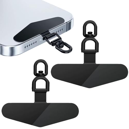 GYHWOFUL 2 Edelstahl Handy Lanyard Pads - Handykette Universalpads - Tragbar Telefon Halteband Patch - Dünn und Leicht - Multifunktionales Handytasche Patch (Schwarz) von GYHWOFUL