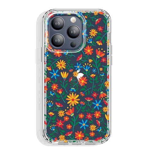 GYZYA Schutzhülle für iPhone 15 Pro, transparent, 15,5 cm (6,1 Zoll), mit Muster-Design, schützende dünne TPU-Abdeckung + stoßfester Stoßfänger, für Frauen und Mädchen (Blumengarten) von GYZYA