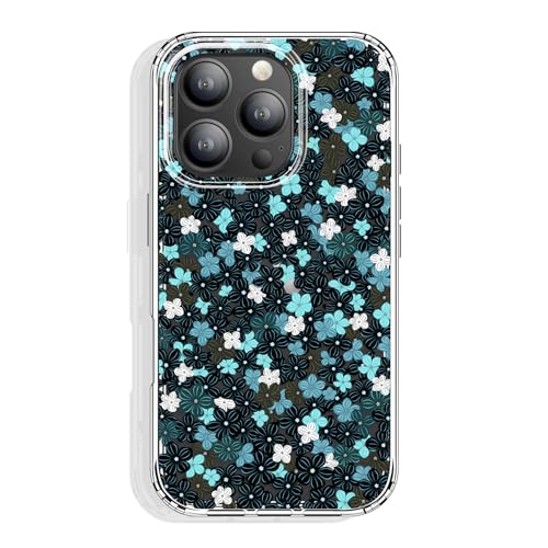 GYZYA Schutzhülle für iPhone 16 Pro, transparent, 16,3 cm (6,3 Zoll), mit Muster-Design, schützende dünne TPU-Abdeckung + stoßfester Stoßfänger, für Frauen und Mädchen (Cyan Black Floral) von GYZYA