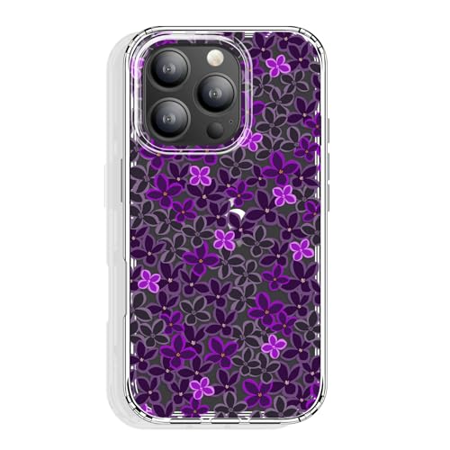 GYZYA Schutzhülle für iPhone 16 Pro, transparent, 16,3 cm (6,3 Zoll), mit Muster-Design, schützende dünne TPU-Abdeckung + stoßfester Stoßfänger für Frauen und Mädchen (Lila, Schwarz, Blumenmuster) von GYZYA