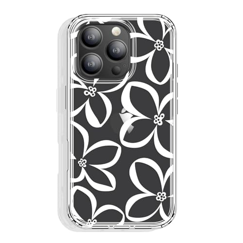 GYZYA Schutzhülle für iPhone 16 Pro, transparent, 16,3 cm (6,3 Zoll), mit Muster-Design, schützende dünne TPU-Abdeckung + stoßfester Stoßfänger für Frauen und Mädchen (Weiß mit Blumenmuster) von GYZYA