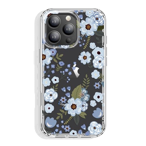 GYZYA Schutzhülle für iPhone 16 Pro Max, Klar 6,9 Zoll mit Muster Design, schützende dünne TPU-Abdeckung + stoßfester Stoßfänger für Frauen und Mädchen (Blumen/Blau) von GYZYA