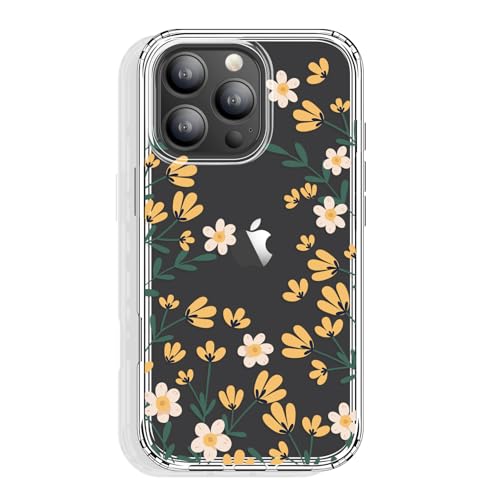 GYZYA Schutzhülle für iPhone 16 Pro Max, Klar 6,9 Zoll mit Muster Design, schützende dünne TPU-Abdeckung + stoßfester Stoßfänger für Frauen und Mädchen (Blumen/Gelb) von GYZYA