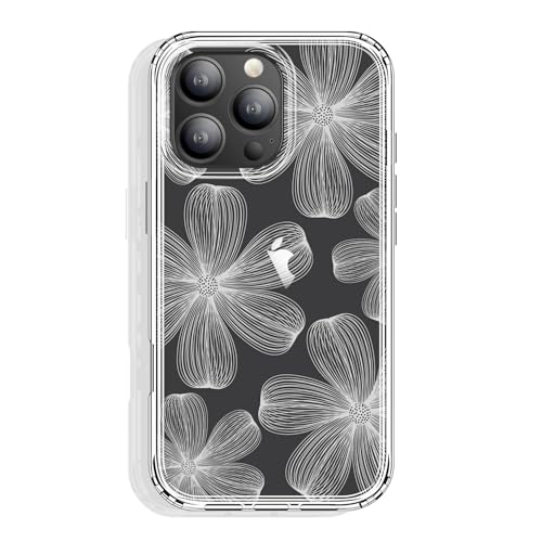GYZYA Schutzhülle für iPhone 16 Pro Max, Klar 6,9 Zoll mit Muster Design, schützende dünne TPU-Abdeckung + stoßfester Stoßfänger für Frauen und Mädchen (weiße Blumen) von GYZYA
